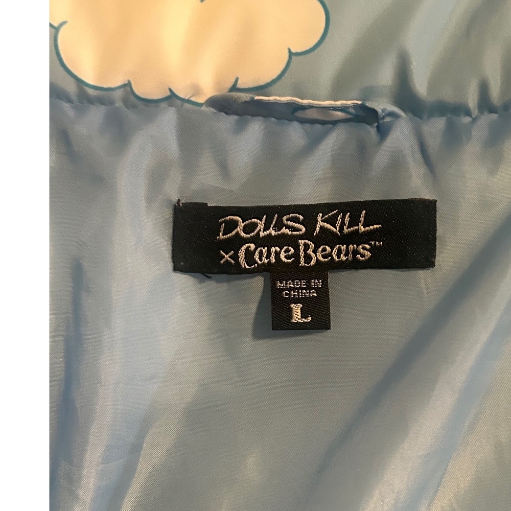 Dolls Kill x Care Bears Puffer Jacket Clouds Rainbow Hearts Blue Size L - Picture 3 of 10